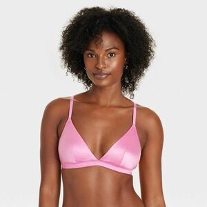 AUDEN Women’s Pink Satin Unlined Triangle Bralette Size Medium